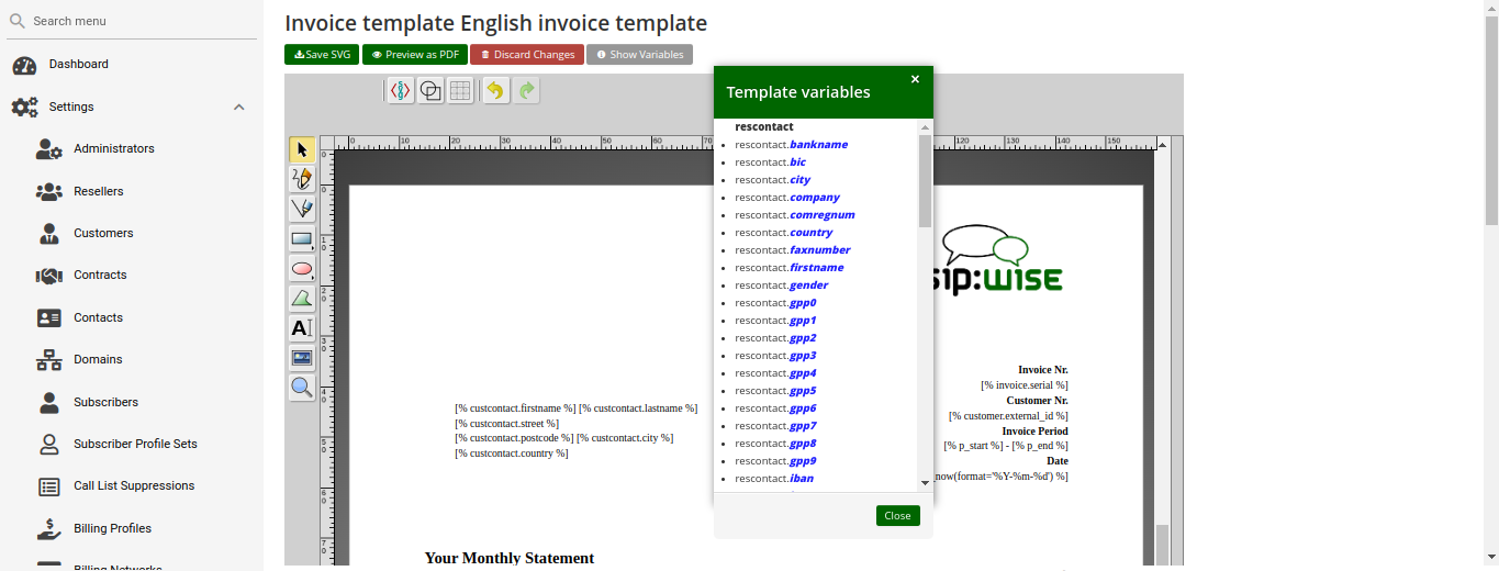Invoice Template Variables