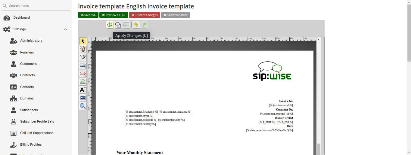 Edit Invoice Templates XML Source