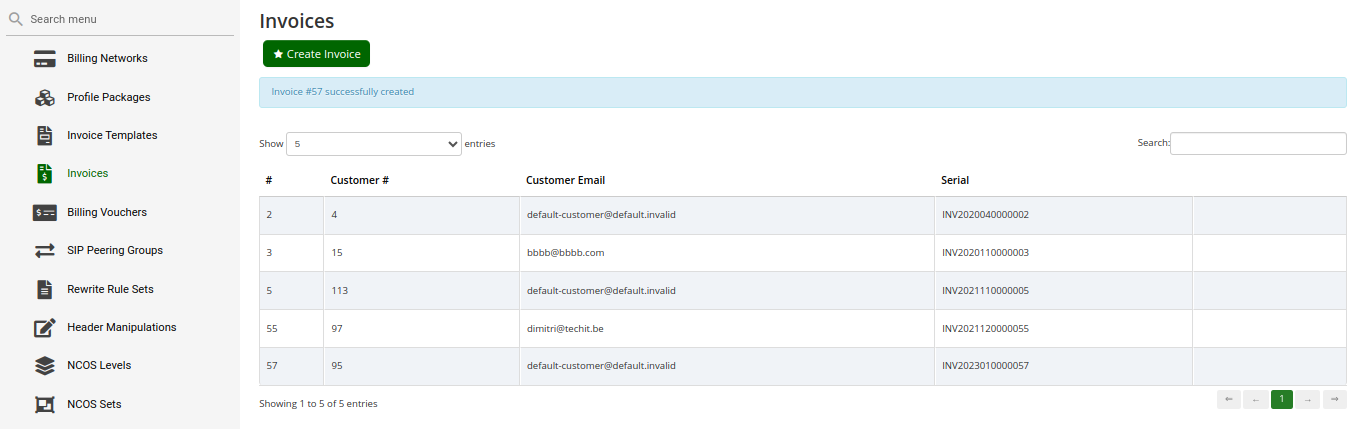 List of Invoices