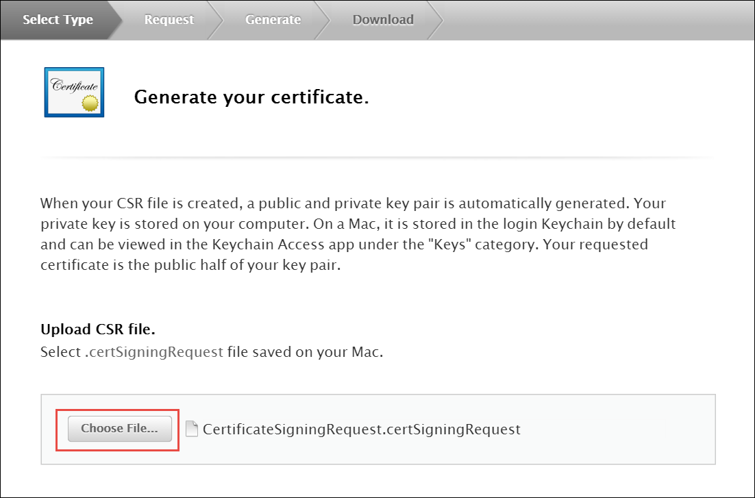 Create CSR - Upload Certificate