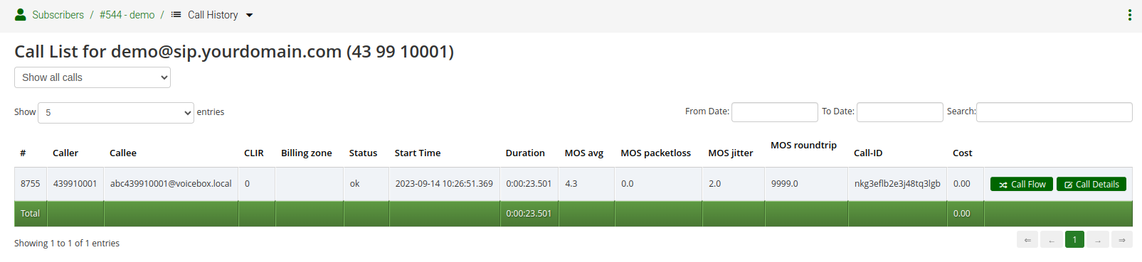 Listing Call Recordings Details