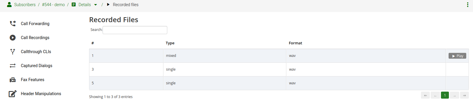 Listing Files for a Recording