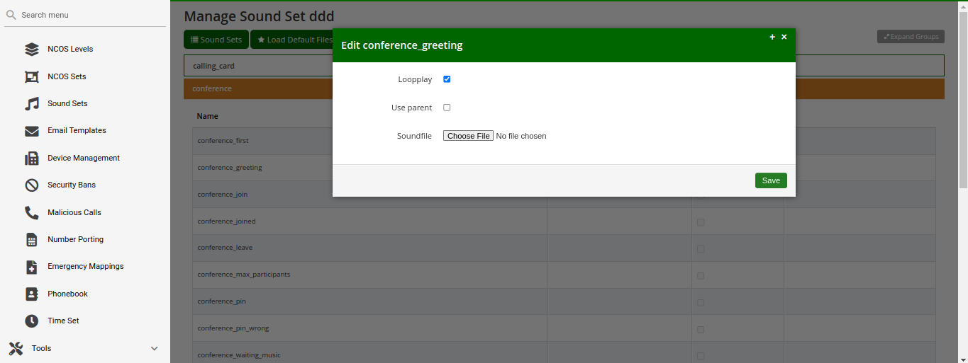 Set Conference Sounds