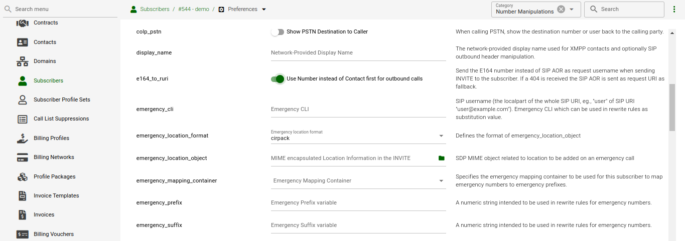 Subscriber Preferences - e164-to-uri