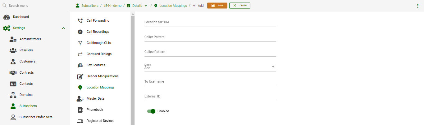 Subscriber Location Mappings: Create Entry.