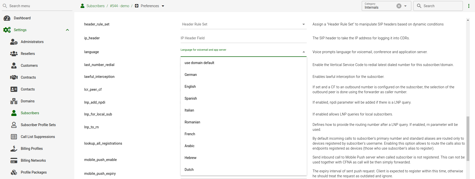 Set Subscriber IVR Language
