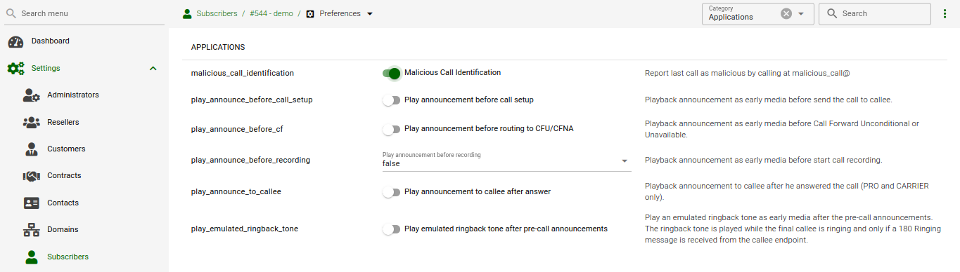 Set Malicious Call Identification
