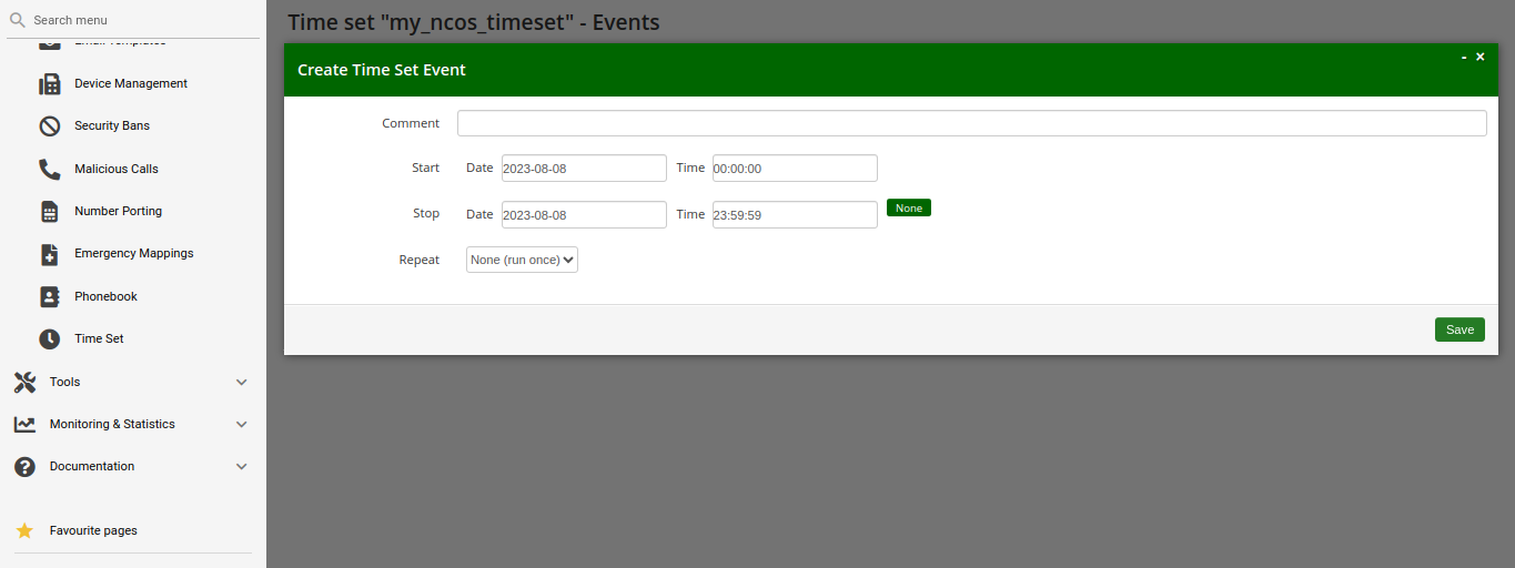 Time set event - Stop