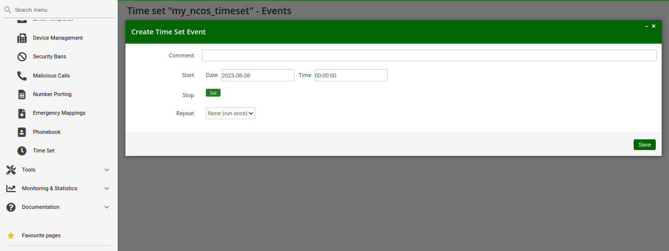 Time set event creation