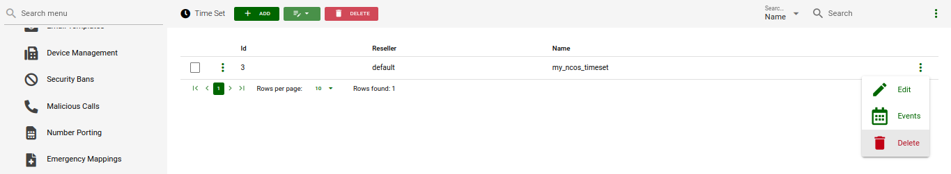Time set delete request