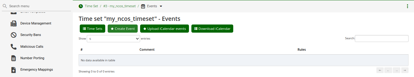 Time set events page