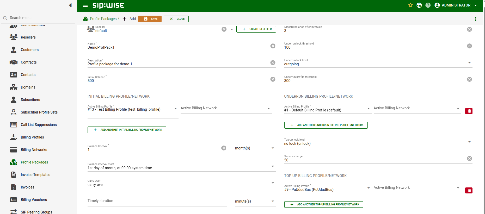 Profile Package Parameters