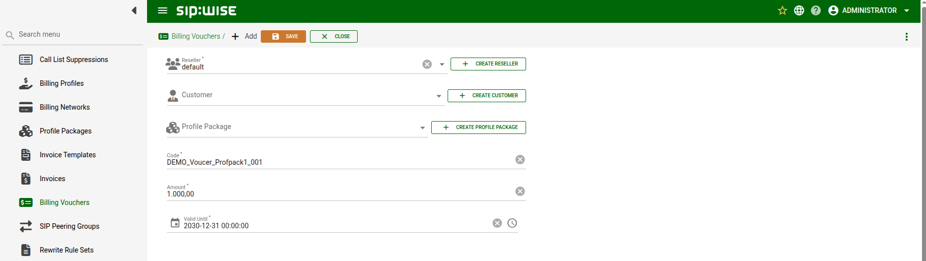 Voucher’s Parameters