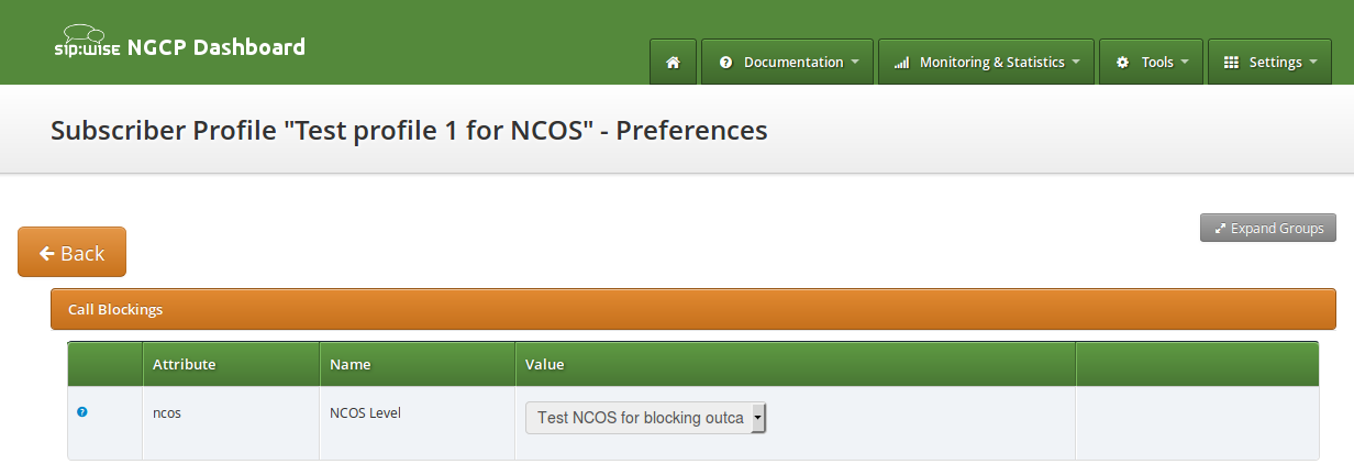 Subscriber Profile with NCOS Preferences
