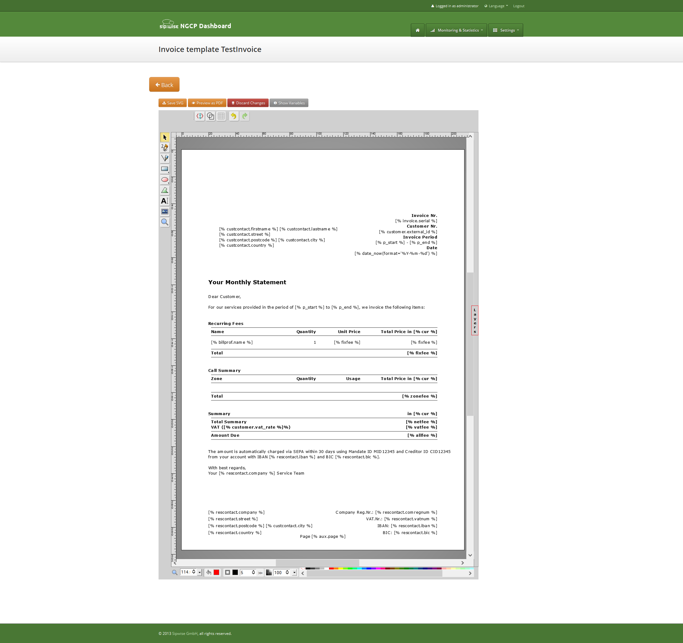 Invoice template layers