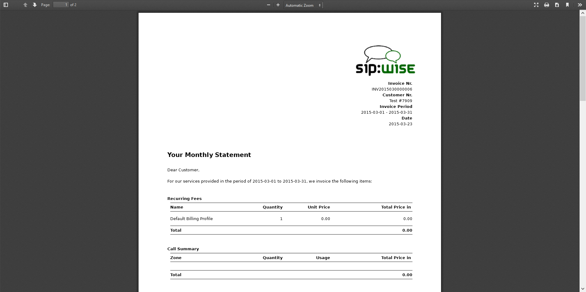 Invoice created view